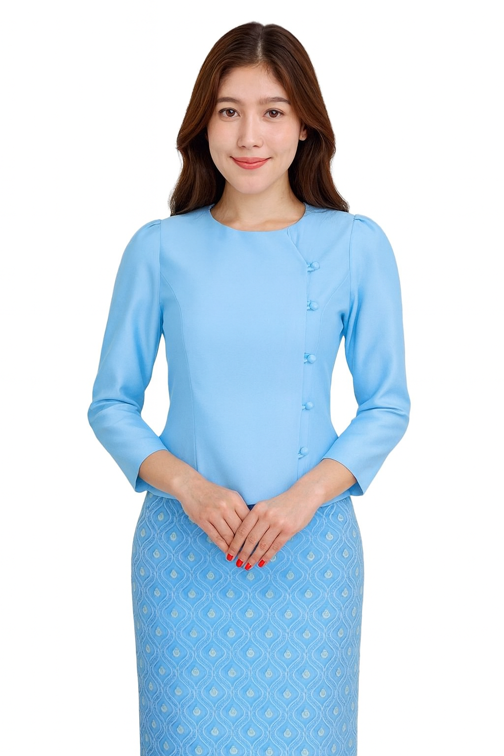 Siam Regal's Ladies Thai Silk Blouse Asymmetrical Button Closure