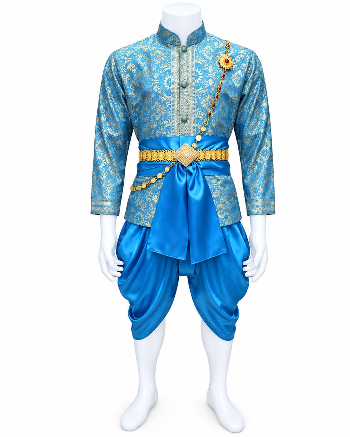 Men’s Traditional Thai Outfit – Sky Blue 3 Piece Silk Wedding Set | Siam Regal 🇹🇭