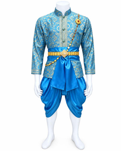 Men’s Traditional Thai Outfit – Sky Blue 3 Piece Silk Wedding Set | Siam Regal 🇹🇭