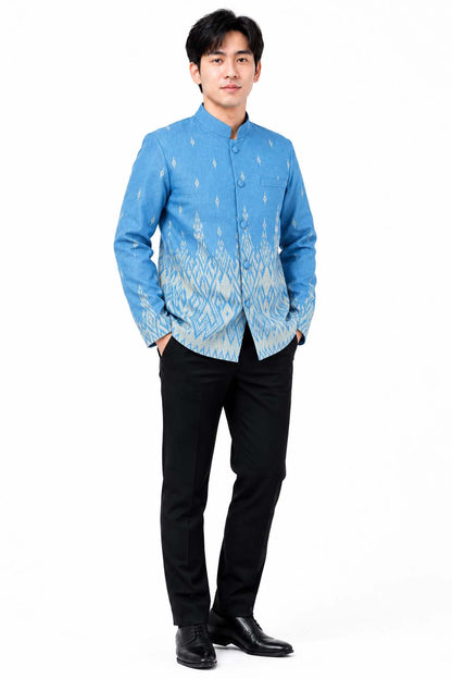 Men's Thai Wedding Attire Black Traditional Cotton Silk Jacket Formal Groom Outfit Thailand Marriage Ceremony Clothing