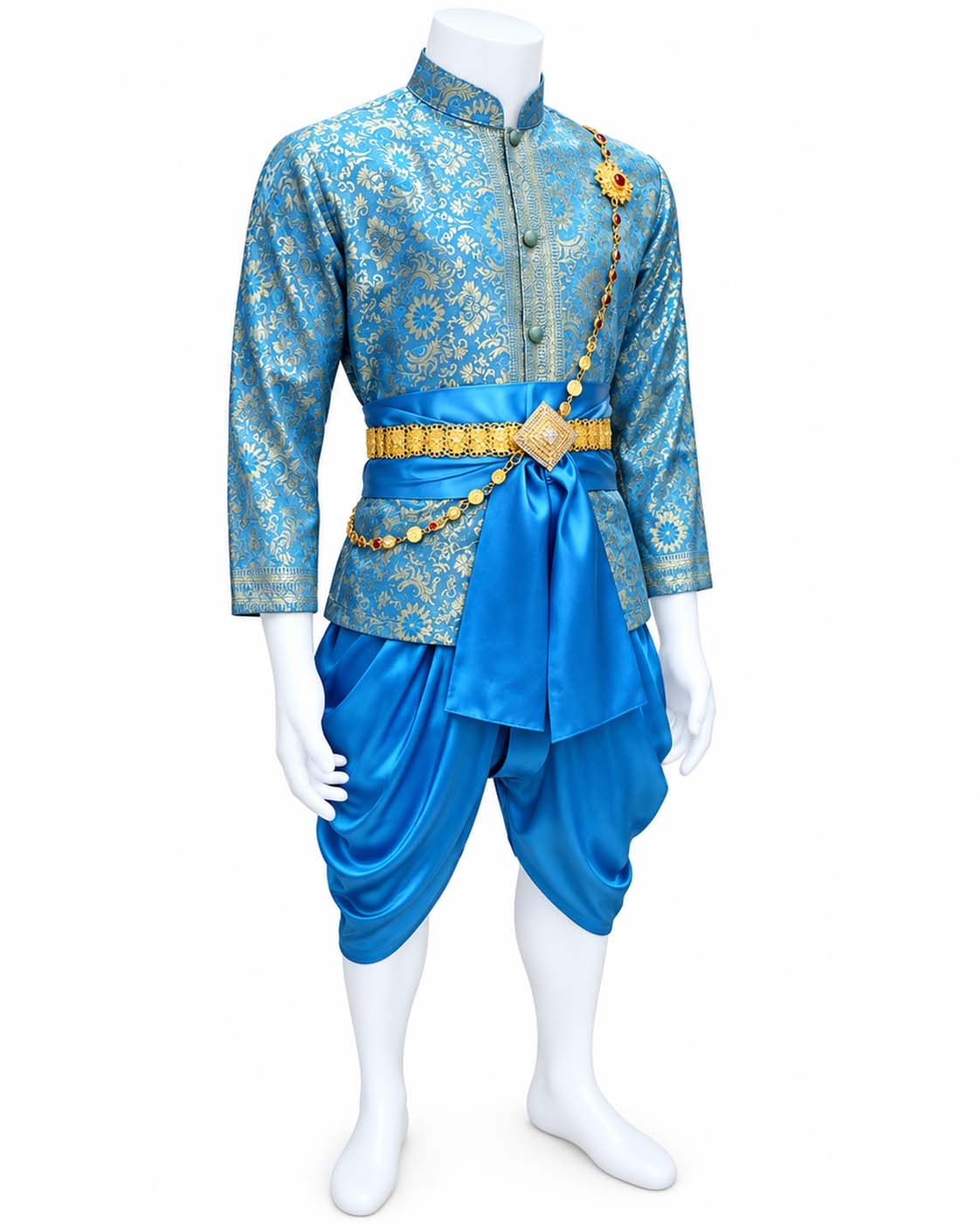 Men’s Traditional Thai Outfit – Sky Blue 3 Piece Silk Wedding Set | Siam Regal 🇹🇭