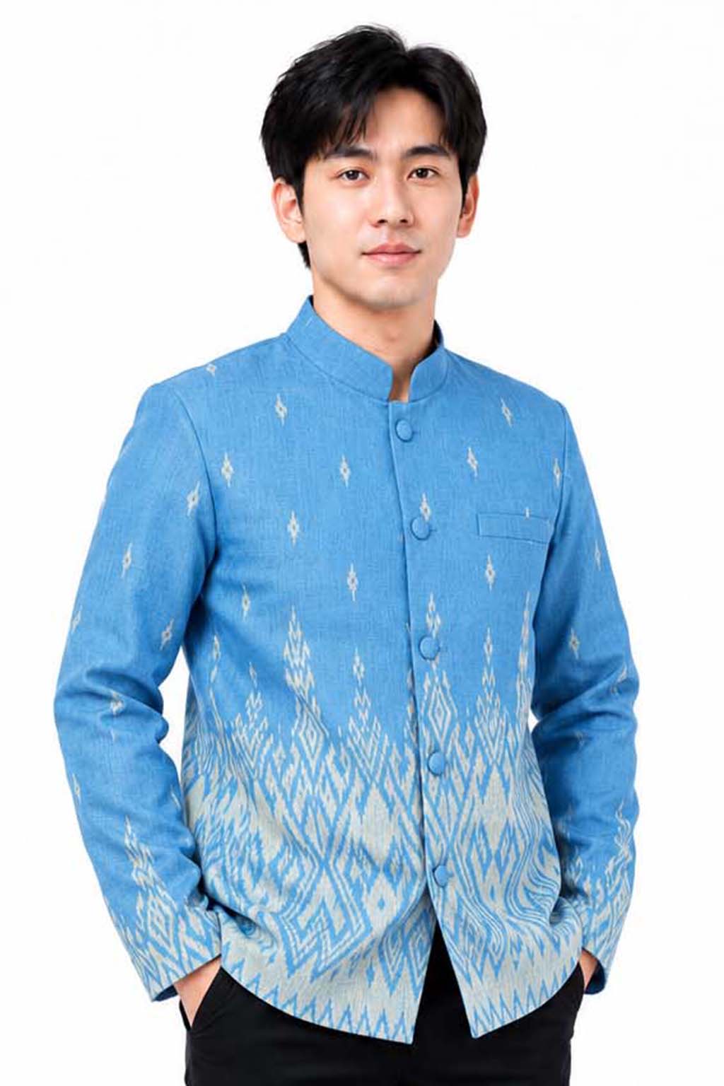 Men's Thai Wedding Attire Black Traditional Cotton Silk Jacket Formal Groom Outfit Thailand Marriage Ceremony Clothing