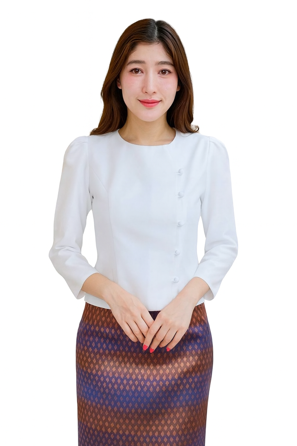 Siam Regal's Ladies Thai Silk Blouse Asymmetrical Button Closure