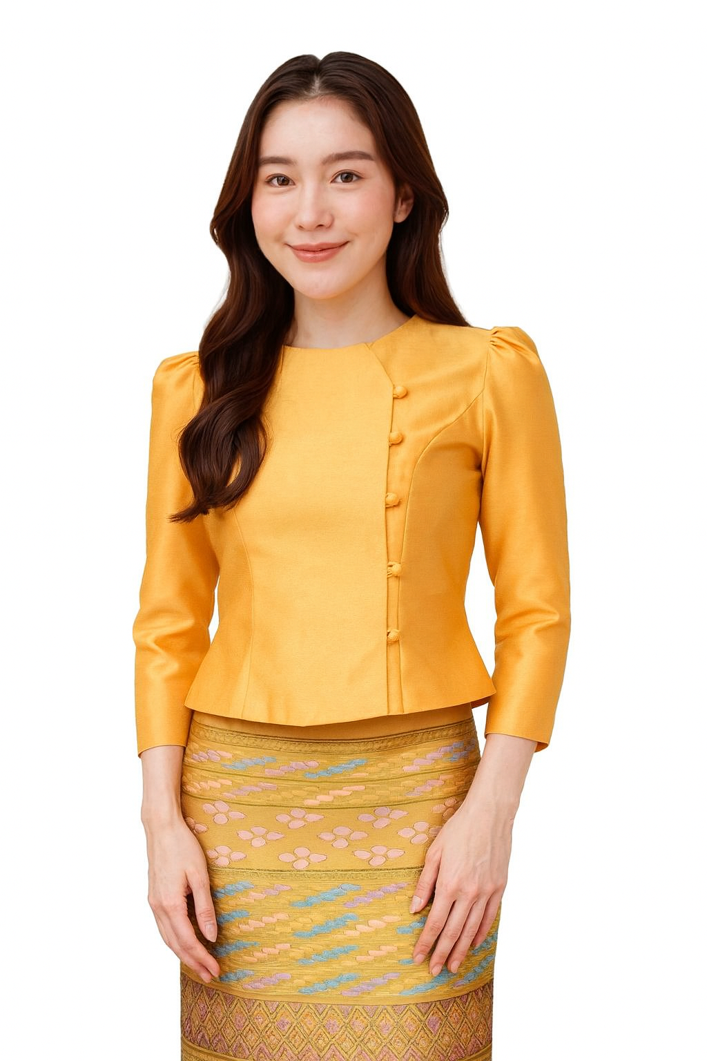 Siam Regal's Ladies Thai Silk Blouse Asymmetrical Button Closure