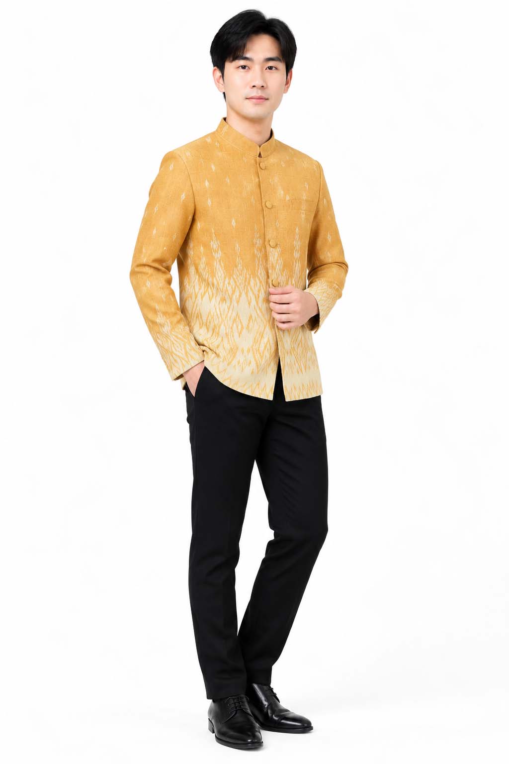 Men's Thai Wedding Attire Black Traditional Cotton Silk Jacket Formal Groom Outfit Thailand Marriage Ceremony Clothing