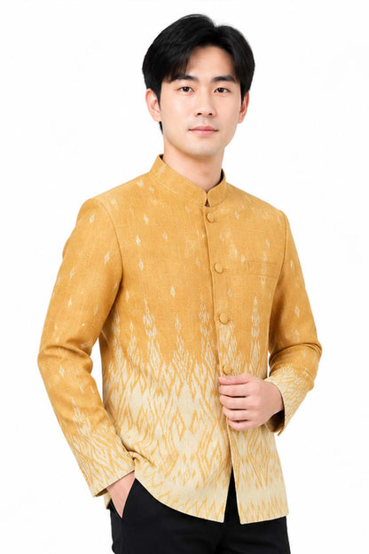 Men's Thai Wedding Attire Black Traditional Cotton Silk Jacket Formal Groom Outfit Thailand Marriage Ceremony Clothing