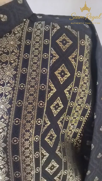 Thai Wedding Outfit For Men "Chut Thai" Black Silk Attire Traditional Formal Wear | Siam Regal