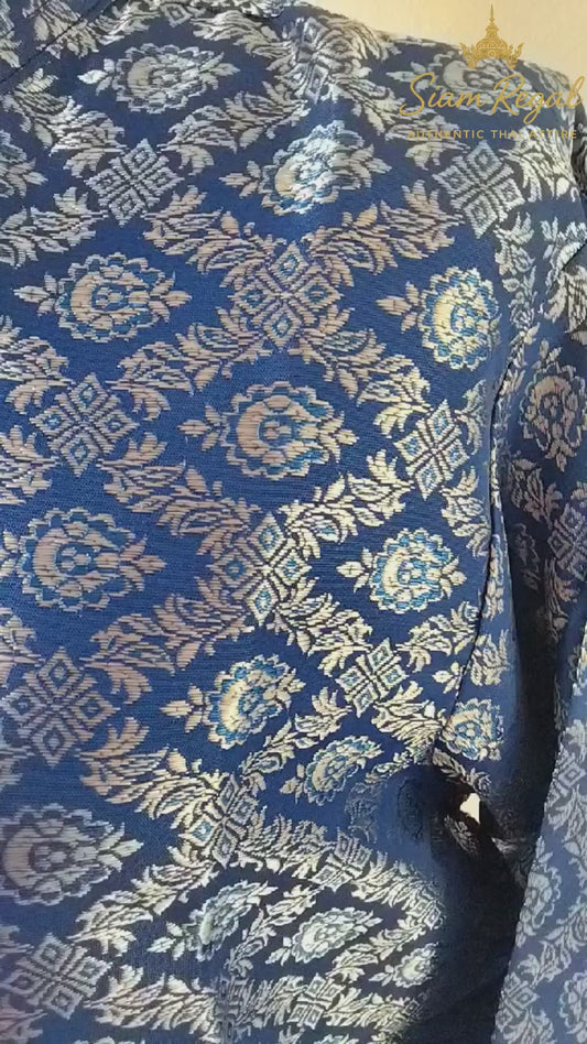 Thai Wedding Outfit For Men "Chut Thai" Blue Silk Attire Traditional Formal Wear | Siam Regal