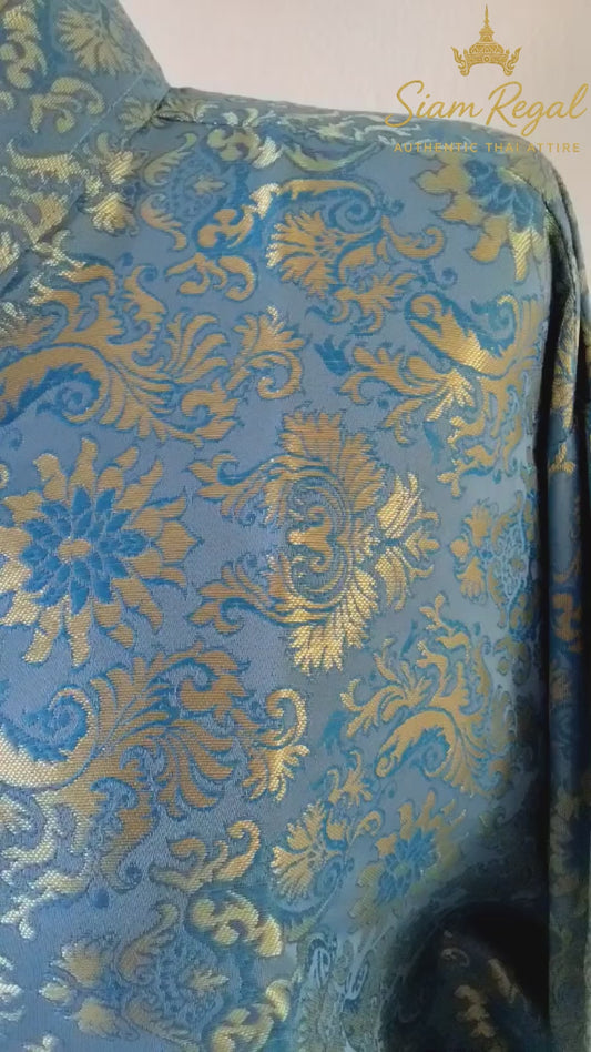 Men’s Traditional Thai Outfit – Sky Blue 3 Piece Silk Wedding Set | Siam Regal 🇹🇭