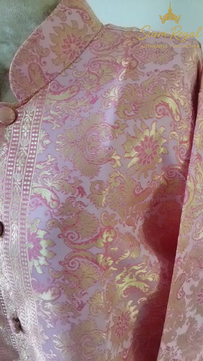 Men’s Traditional Thai Outfit – Pink & Brown 3 Piece Silk Wedding Set | Siam Regal 🇹🇭