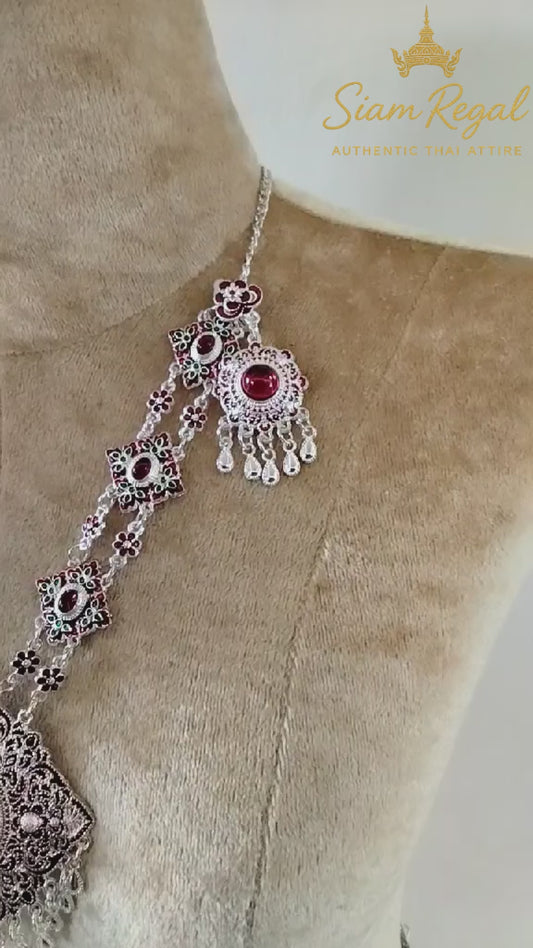 Thai Traditional Bridal Jewelry Set – Silver with Red Stones 🇹🇭