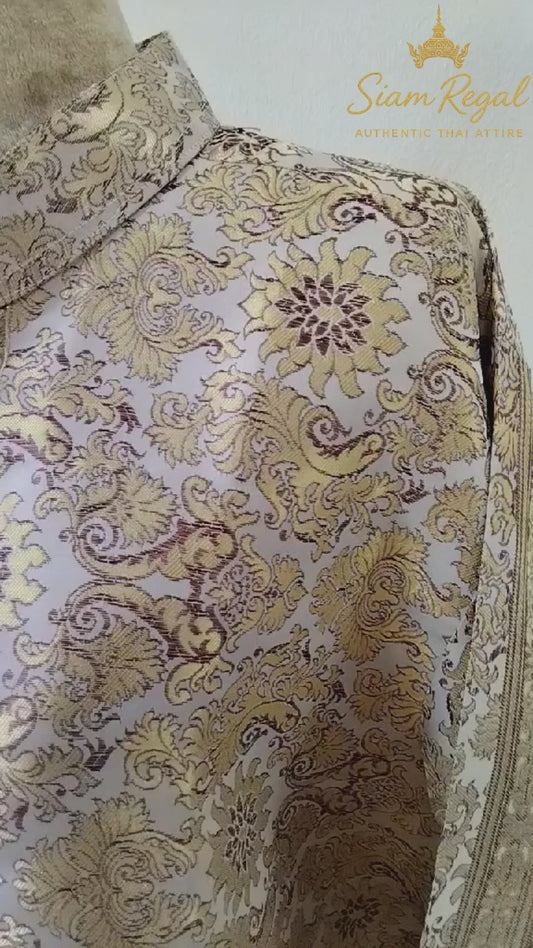 Men’s Traditional Thai Outfit – Cream & Gold 3 Piece Silk Wedding Set | Siam Regal 🇹🇭