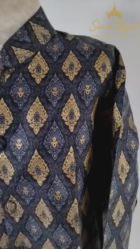Thai Wedding Outfit For Men "Chut Thai" Navy Blue Silk Attire Traditional Formal Wear | Siam Regal